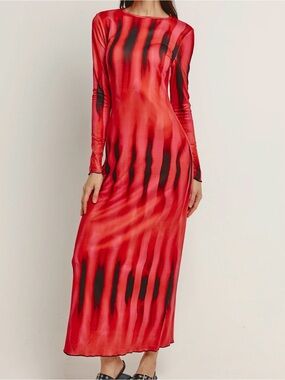 NWT Another Girl Red Flame Long Sleeve Maxi Dress